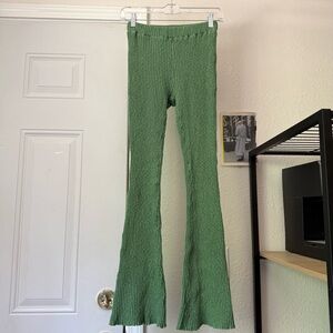 LISA SAYS GAH green cotton rayon blend chunky rib knit boot cut pants
